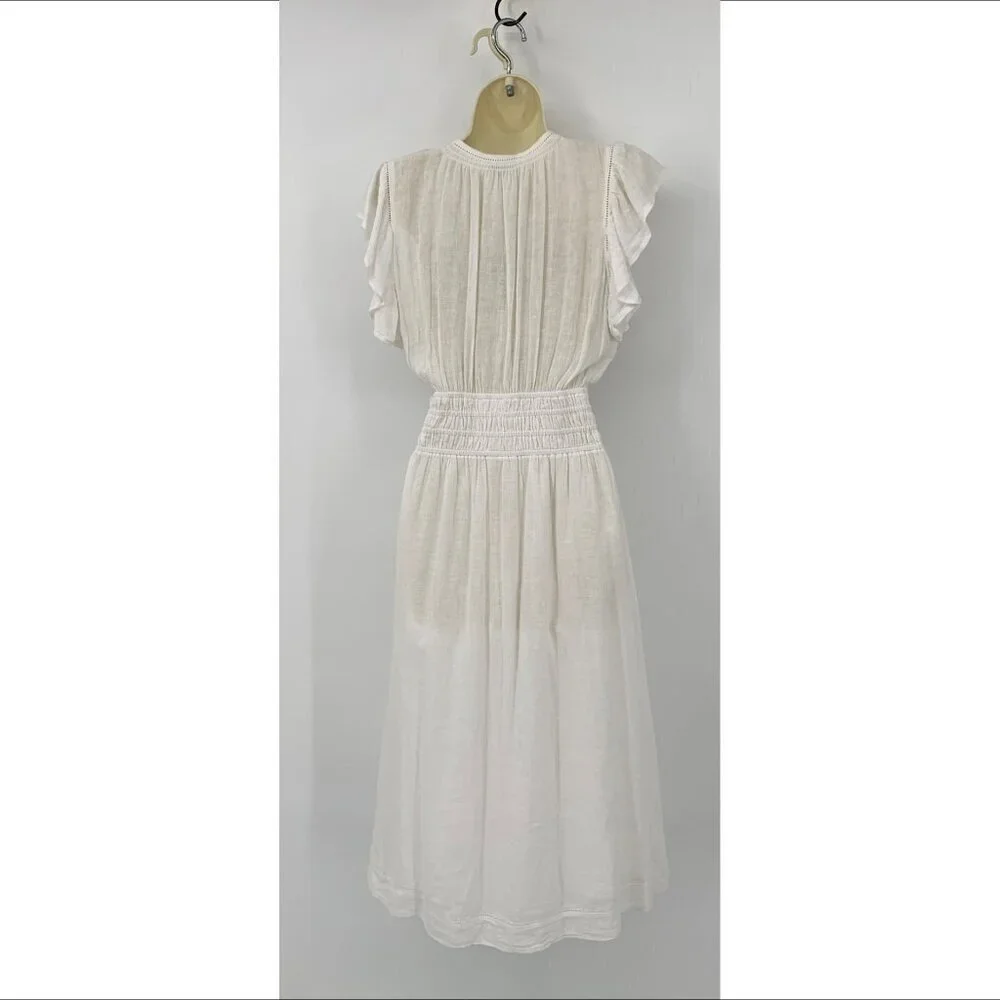 Rails Iona dress midi white lace eyelet linen floaty tie bow cottagecore new M